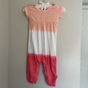 Burt’s Bees Baby short sleeve pink and white romper, size 3-6m.